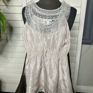 Silver Lace Trim Sleeveless Top